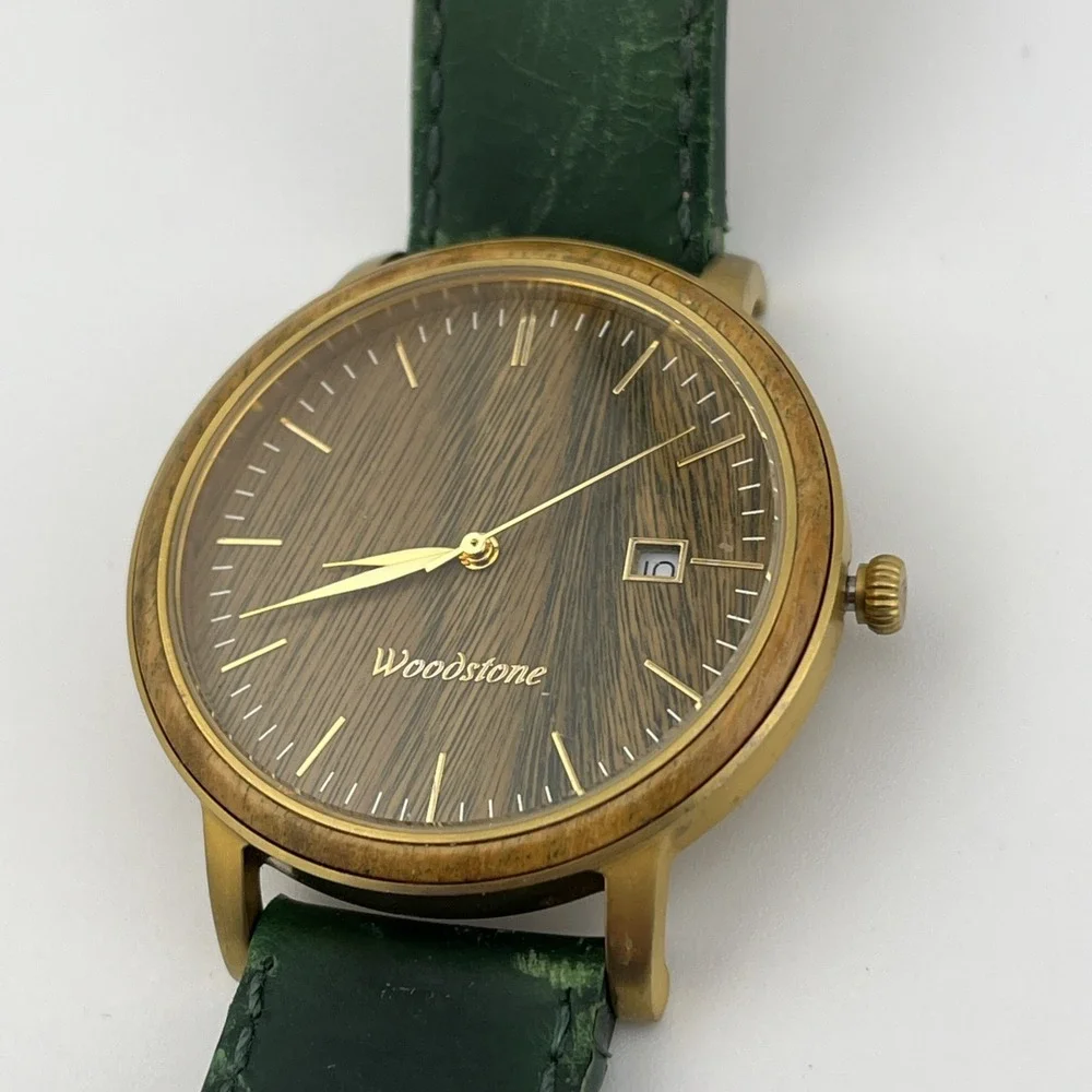 Woodstone Florence Green Sandalwood Watch Men 40mm‎ Case- New Battery